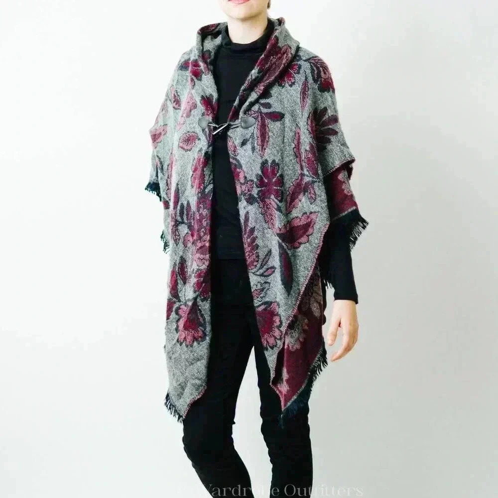 Floral Shaw Afgan Blanket Poncho - Picture 4 of 9